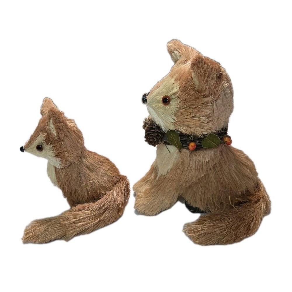 Rustic Brush Fox Farmhouse Figures Set of 2 Autumn Thanksgiving Tabletop Decor - Picture 2 of 13